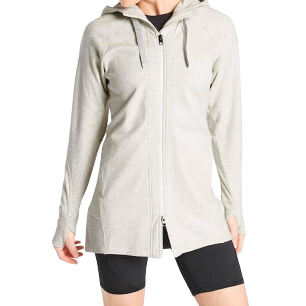 Athleta Light Heather Gray Triumph Zip Up Comfort Casual Long Athleisure Hoodie